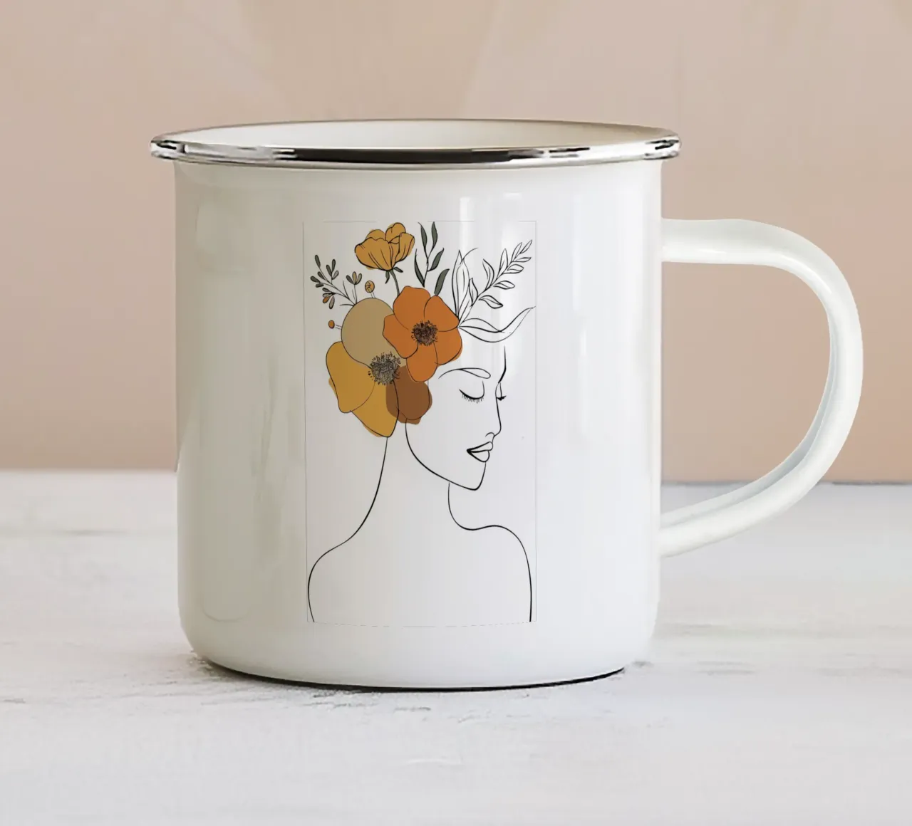 Woman's profile with a serene expression enamel mug by LisaArtes