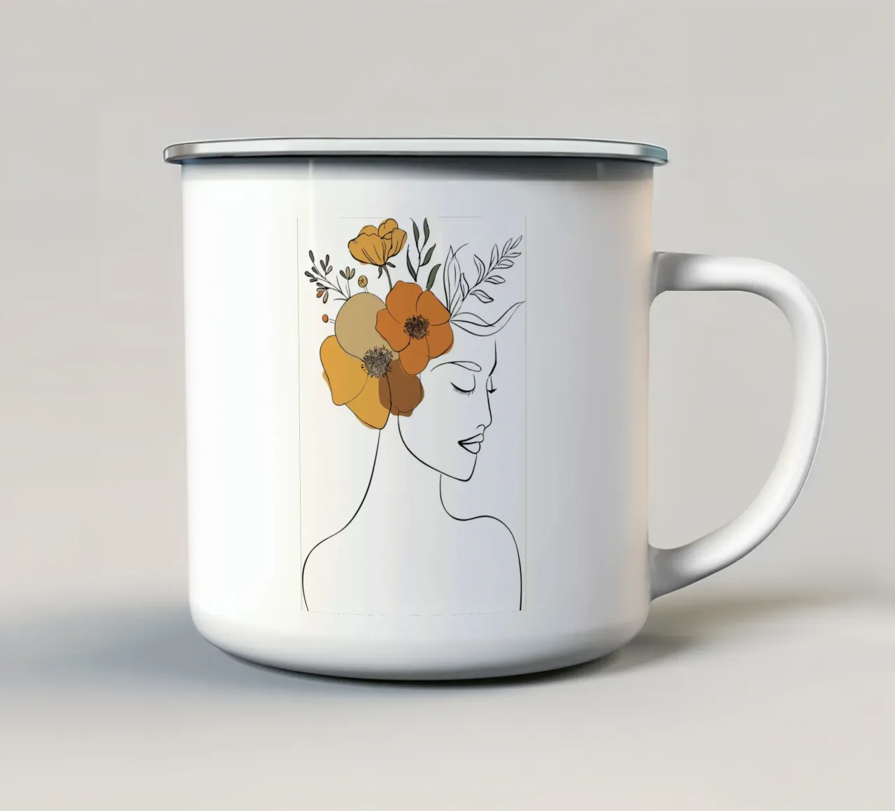 Woman's profile with a serene expression Emaille Tasse von LisaArtes