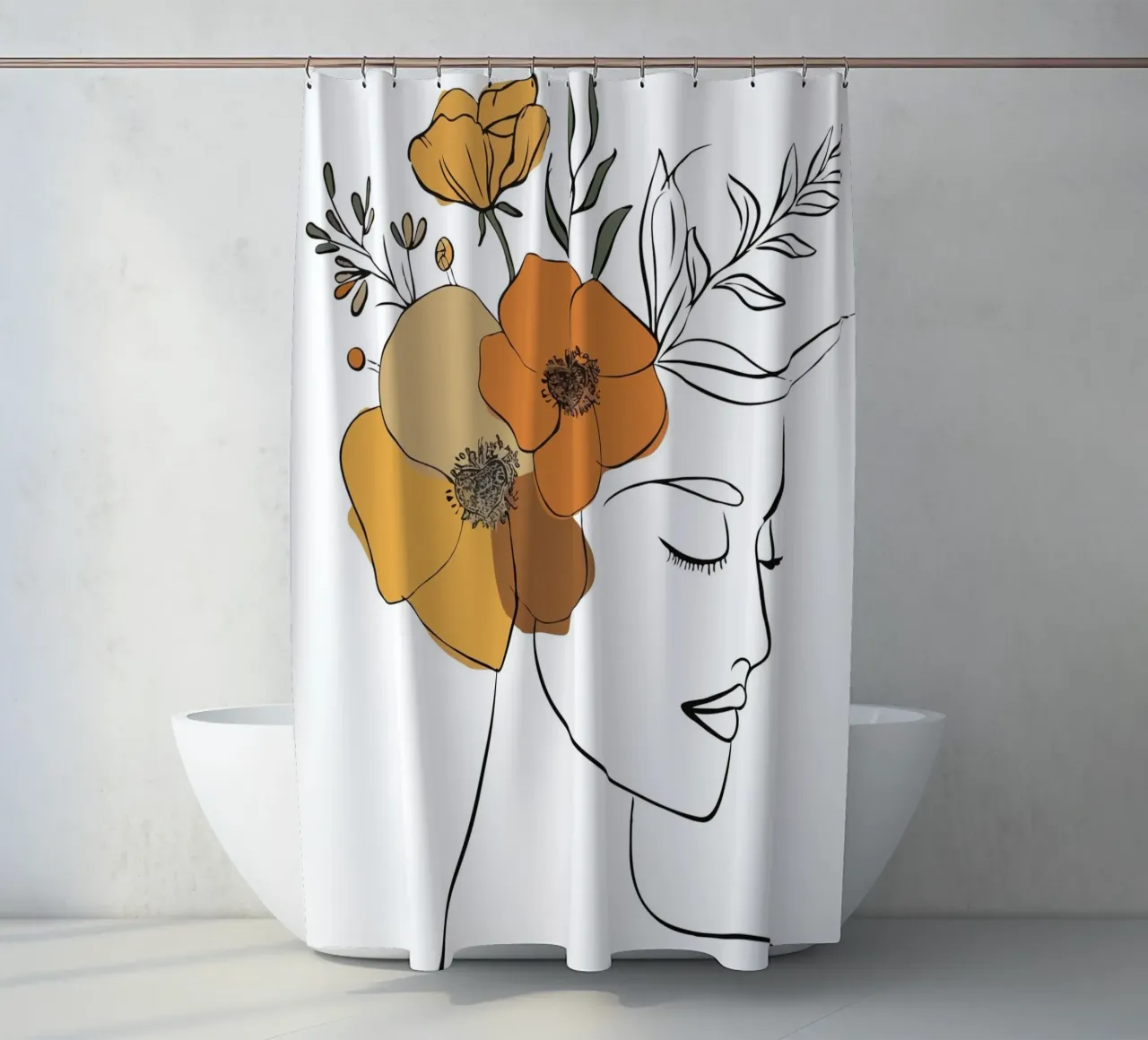Woman's profile with a serene expression rideau de douche de LisaArtes