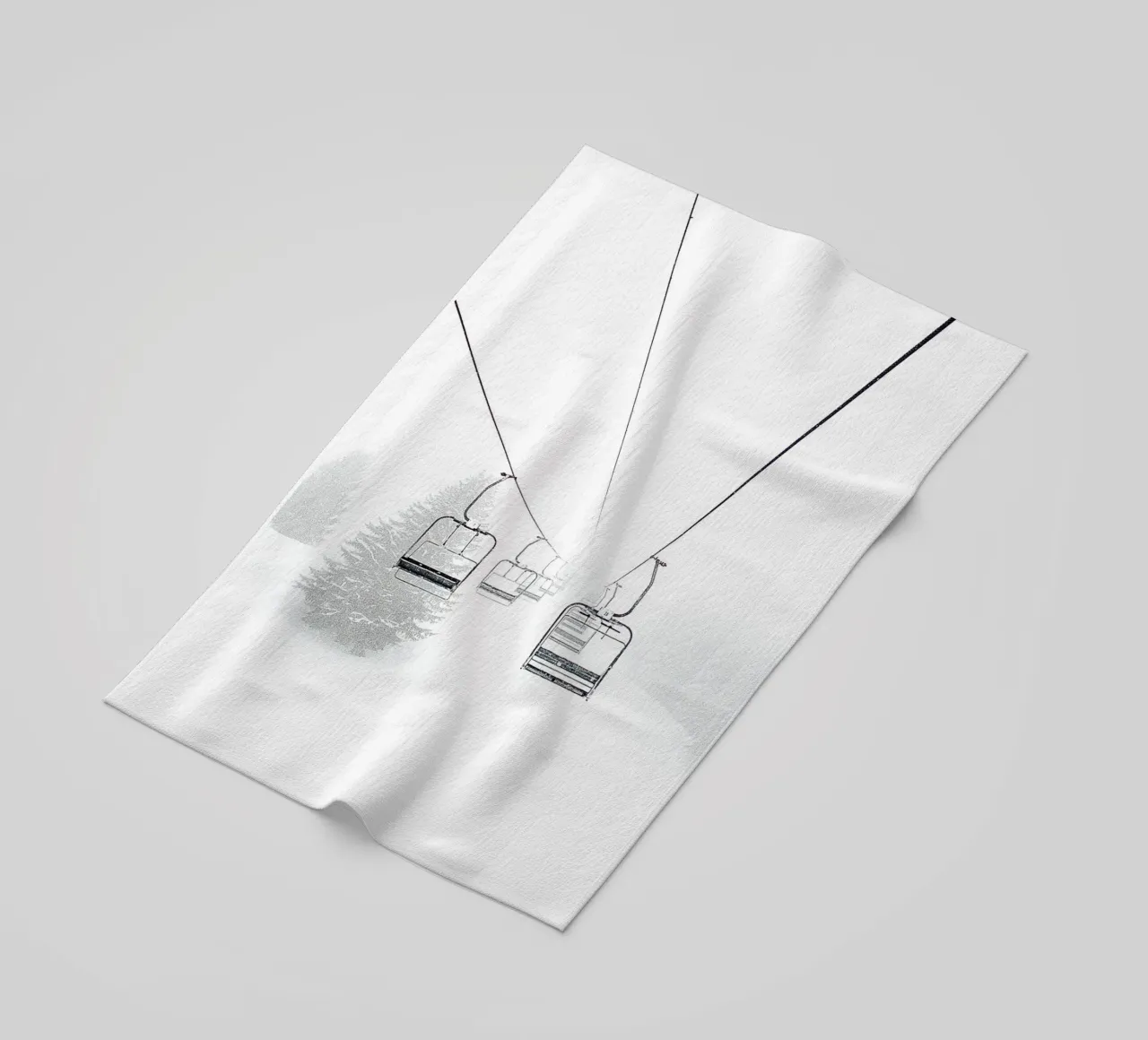 Ski lift in winter - Minimalist snow motif beach towel by Whole©