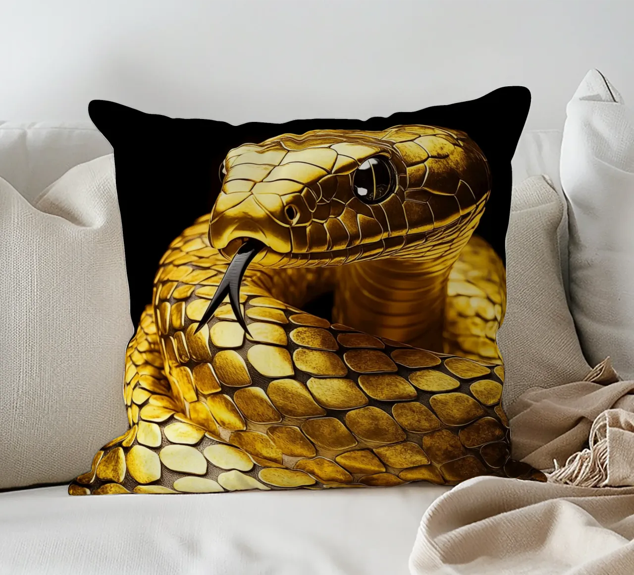 Serpente d'oro con lingua biforcuta cuscino da Autofocus