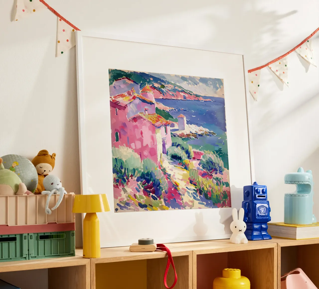 Wo Himmel und Erde tanzen poster avec cadre en plastique de Nikis Art Studio