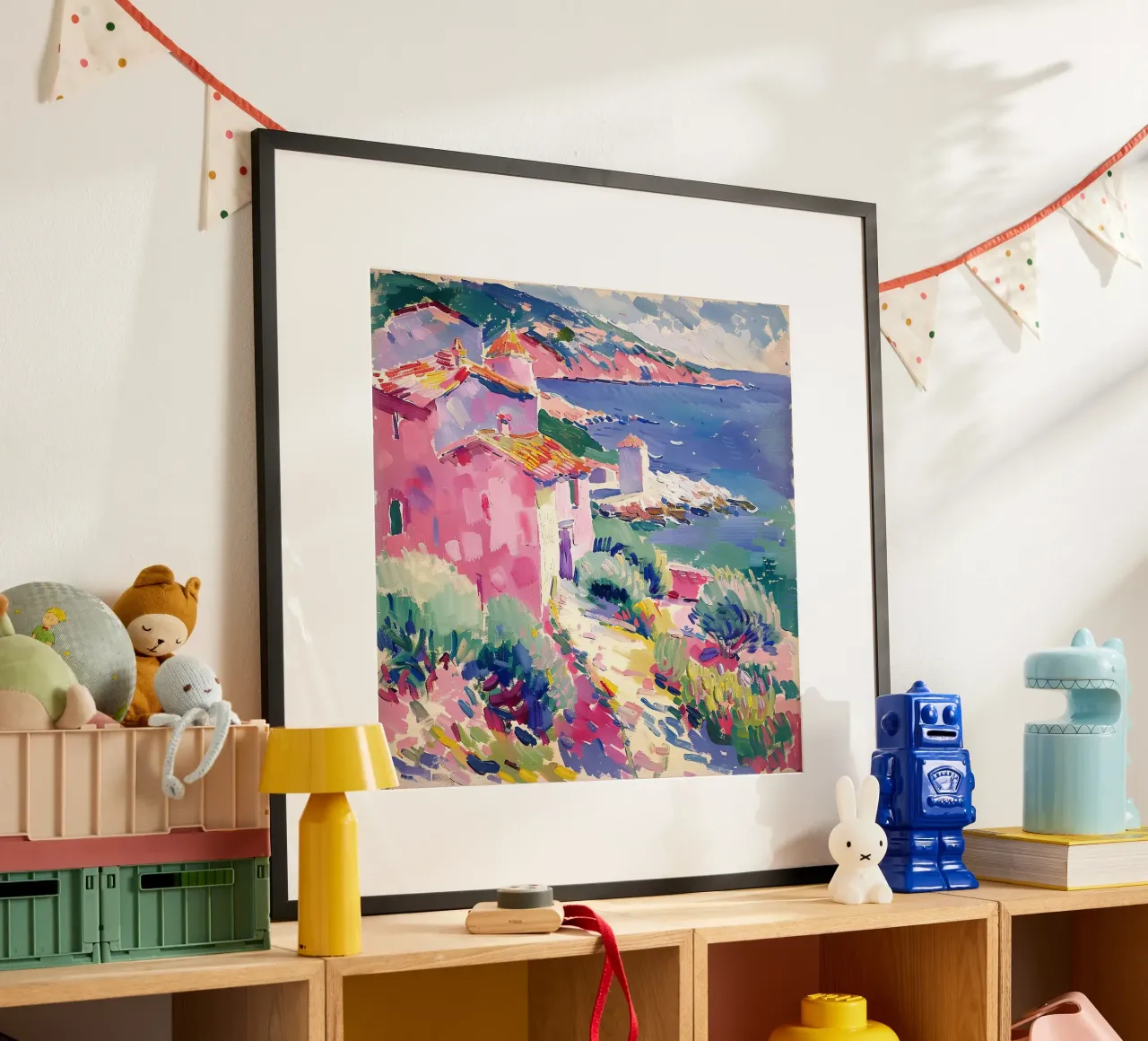 Wo Himmel und Erde tanzen poster avec cadre en plastique de Nikis Art Studio
