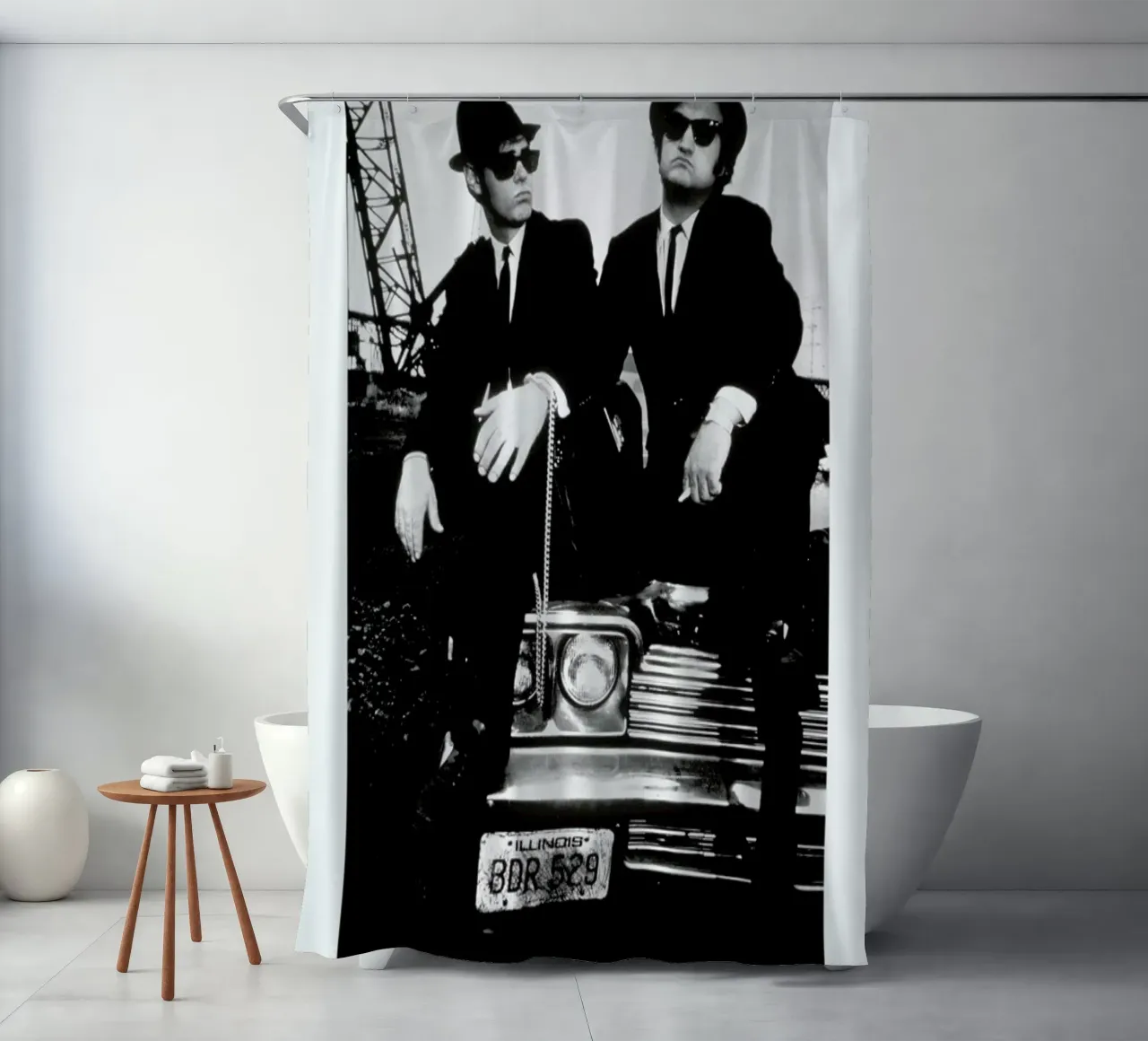 Dan Akroyd and John Belushi in Blues Brothes, 1980 shower curtain by Gallery Print and Art Limited