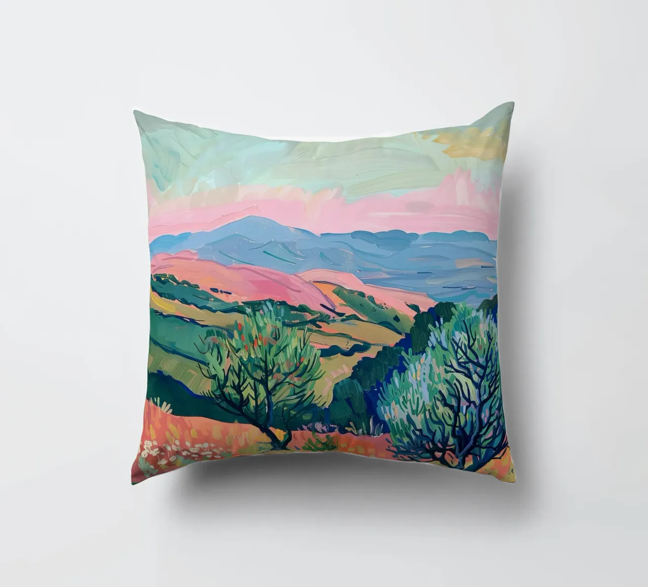 Sussurri di luce sulle colline cuscino da Nikis Art Studio