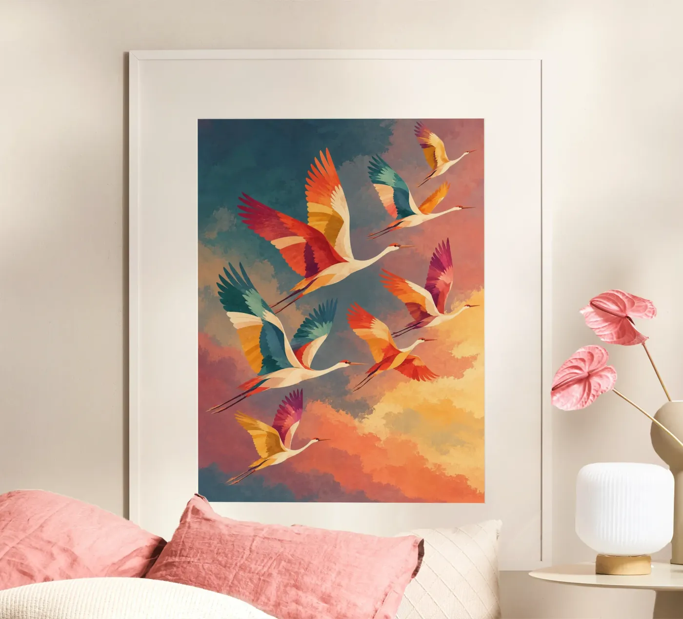 Sunset Cranes poster by Bloomtheory