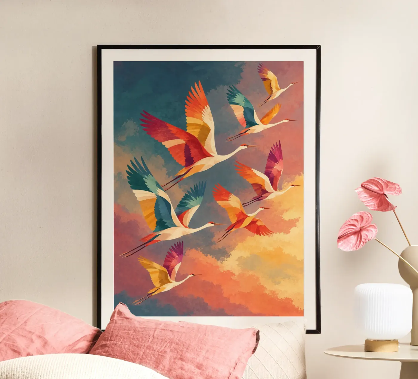 Sunset Cranes poster by Bloomtheory