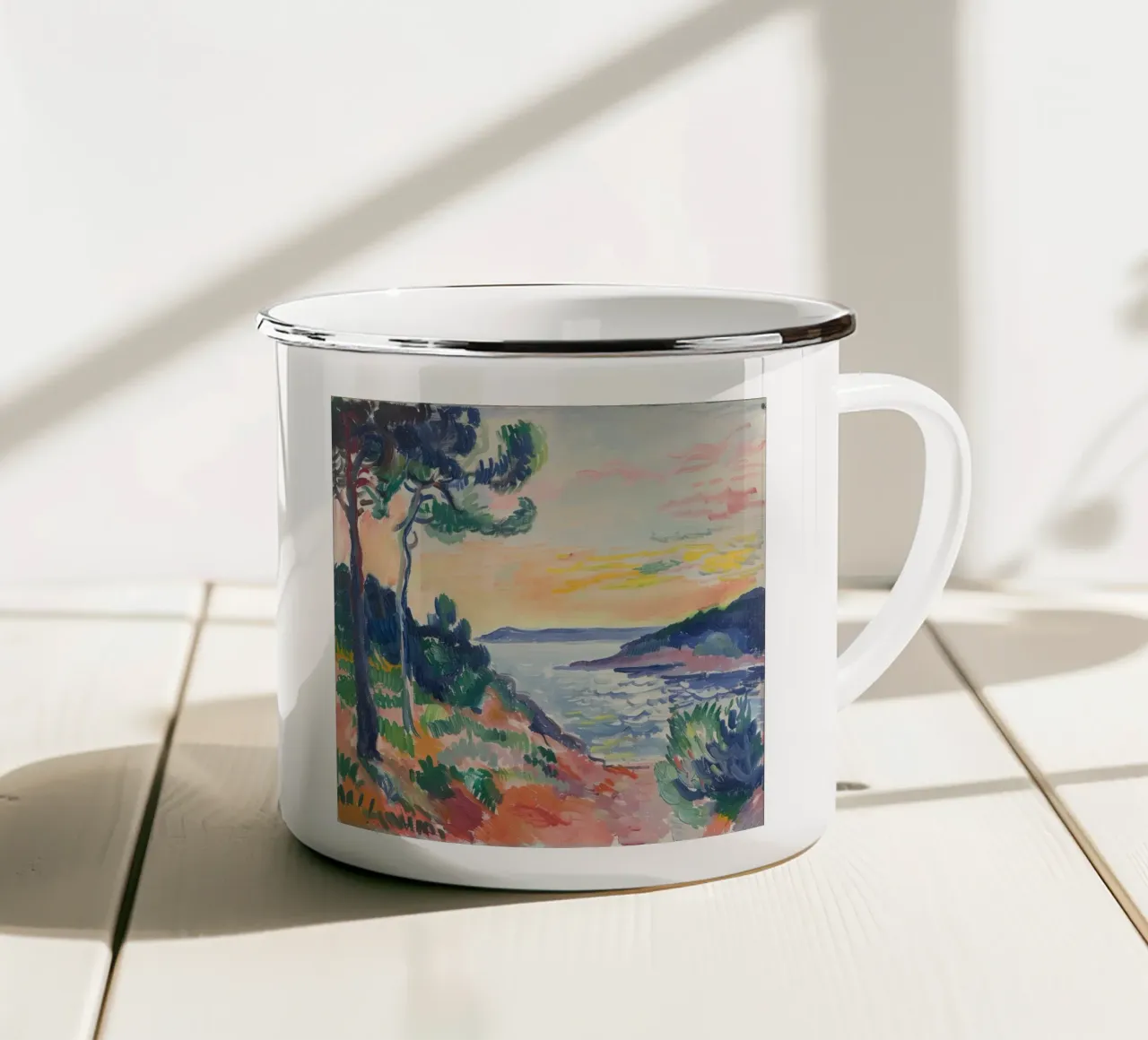 Orizzonti pieni di sogni tazza in smalto da Nikis Art Studio