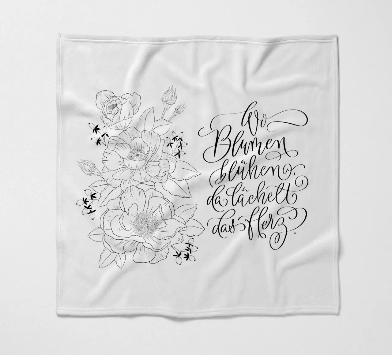 Dove sbocciano i fiori, il cuore sorride. Fiori. Calligrafia coperta in pile da CalliLetters
