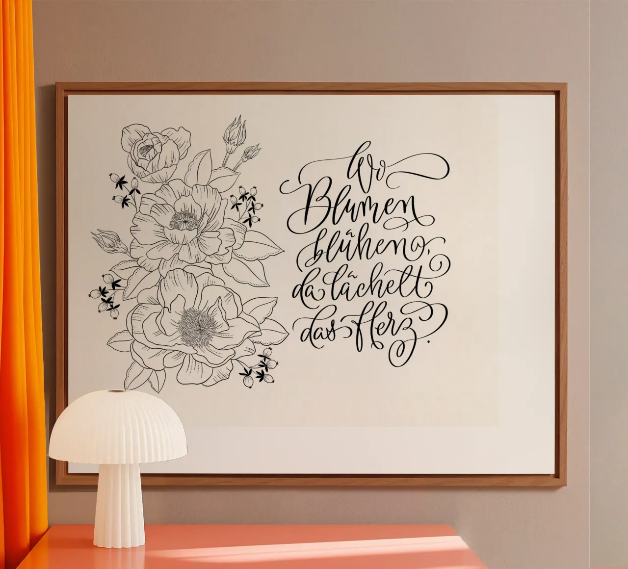 Dove sbocciano i fiori, il cuore sorride. Fiori. Calligrafia alluminio dibond da CalliLetters