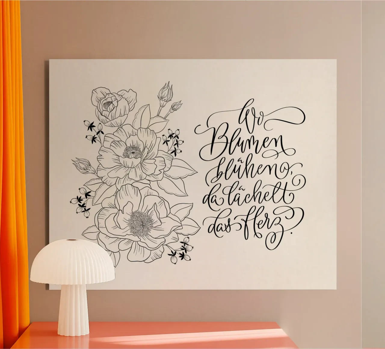 Dove sbocciano i fiori, il cuore sorride. Fiori. Calligrafia alluminio dibond da CalliLetters