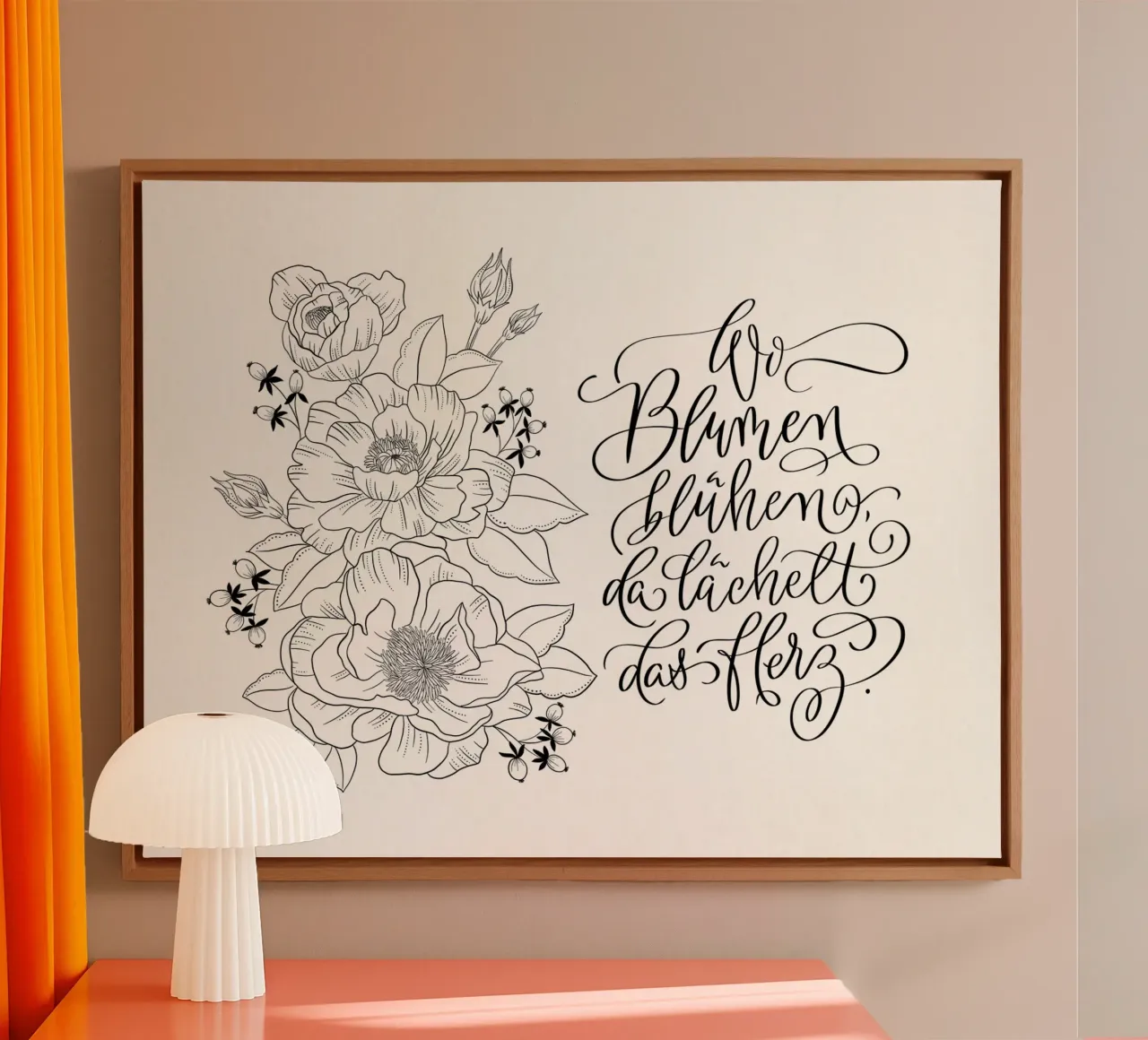 Dove sbocciano i fiori, il cuore sorride. Fiori. Calligrafia tela con Cornice a cassetta da CalliLetters