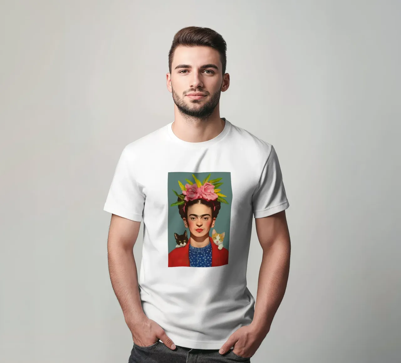 Frida con i suoi piccoli gatti t-shirt da Carinaprint