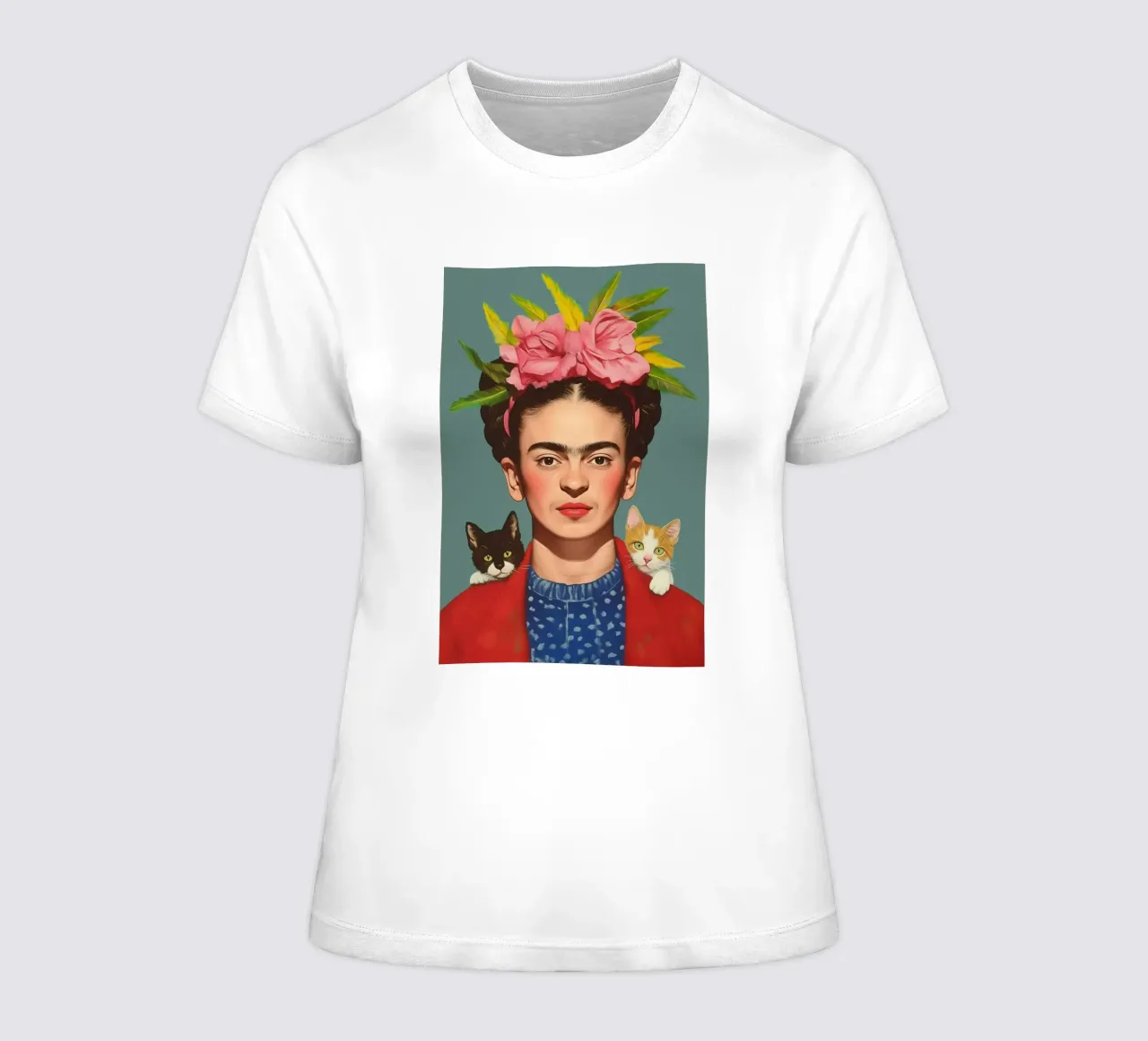 Frida avec des bébés chats t-shirt ajusté pour femmes de Carinaprint