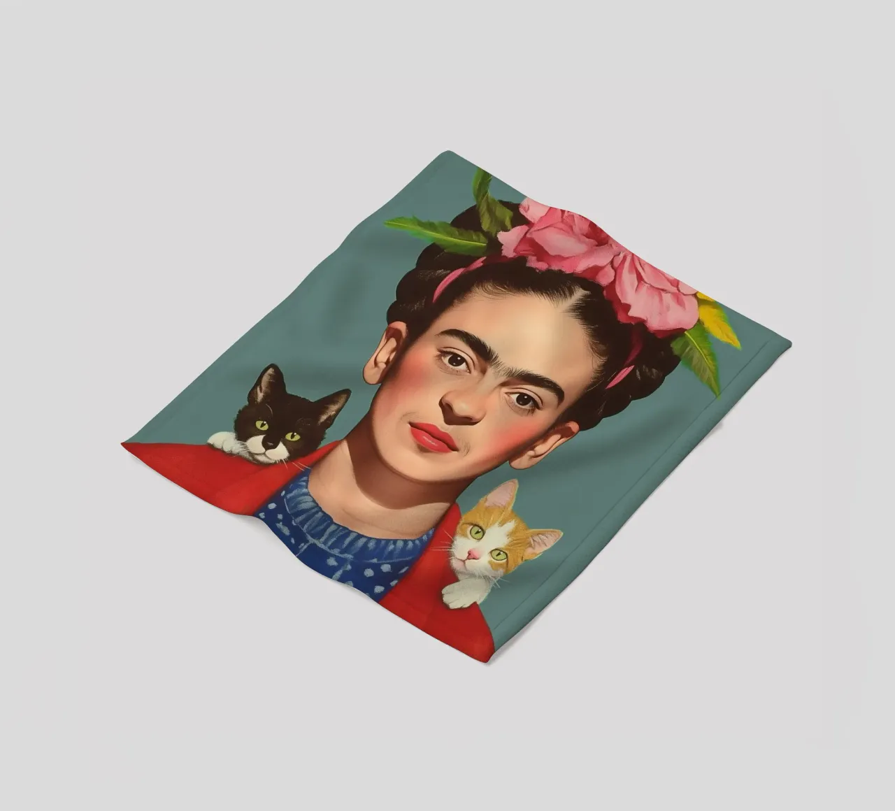 Frida con i suoi piccoli gatti coperta in pile da Carinaprint