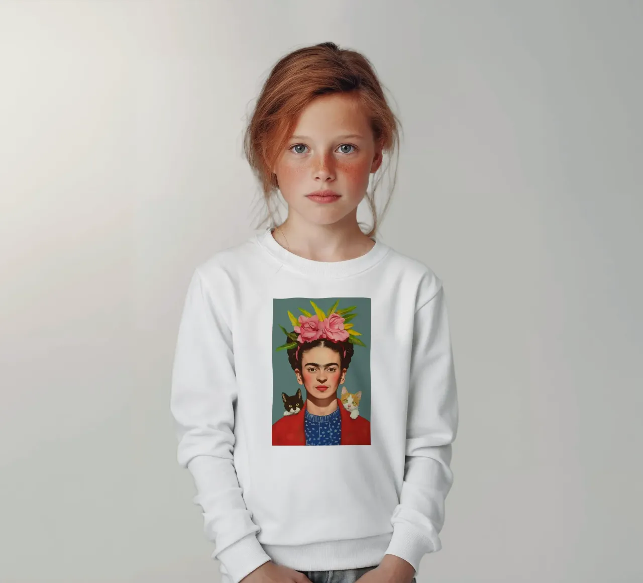 Frida con i suoi piccoli gatti felpa bambino da Carinaprint
