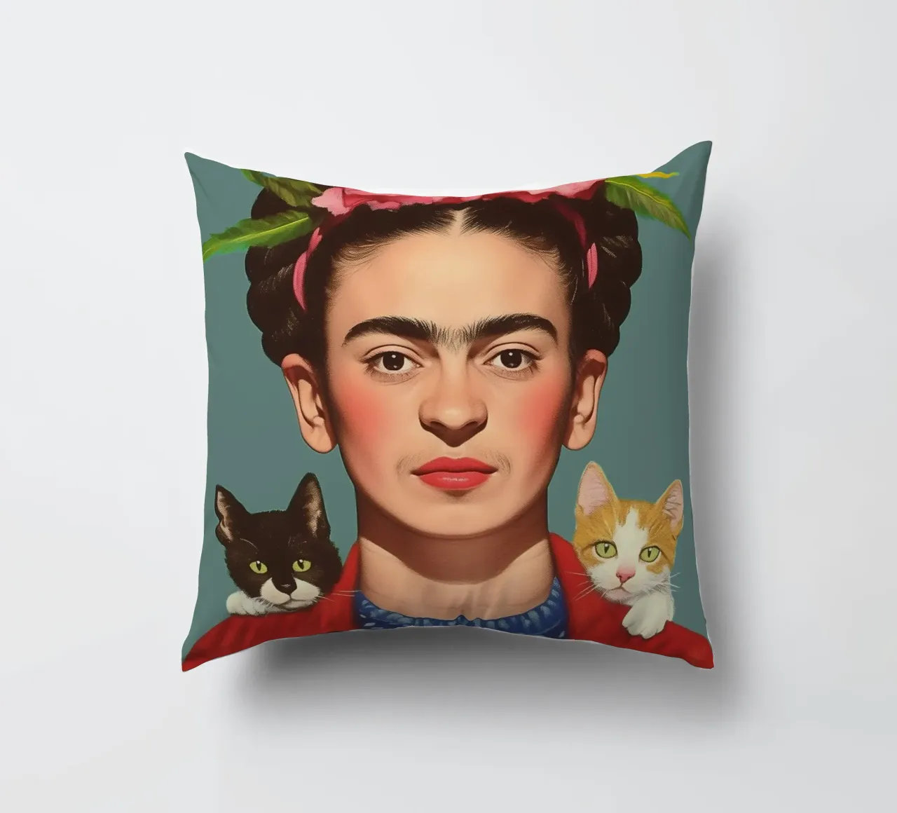 Frida con i suoi piccoli gatti cuscino da Carinaprint
