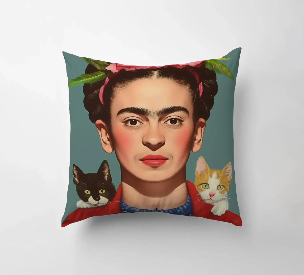 Frida con i suoi piccoli gatti cuscino da Carinaprint