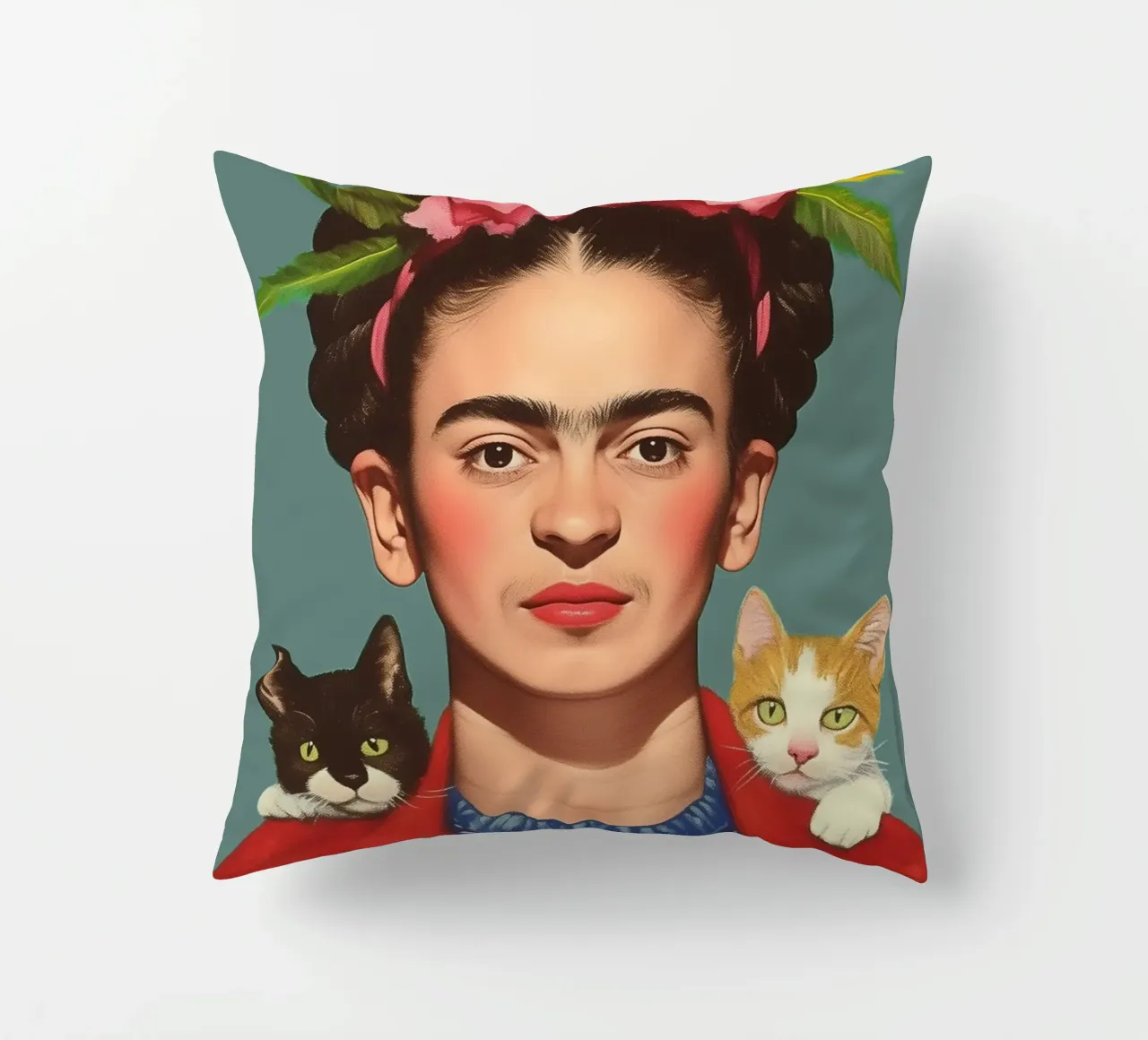 Frida con i suoi piccoli gatti cuscino da Carinaprint
