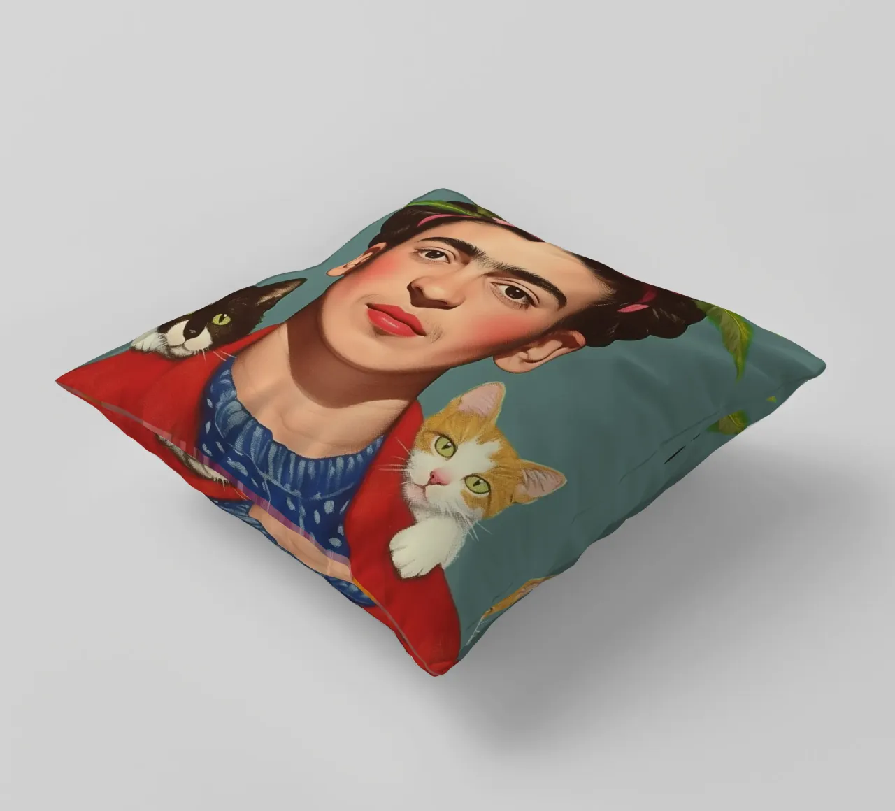 Frida con i suoi piccoli gatti cuscino da Carinaprint