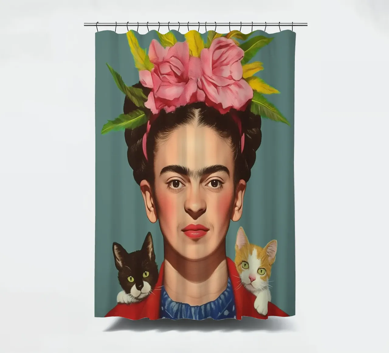 Frida con i suoi piccoli gatti tenda da doccia da Carinaprint