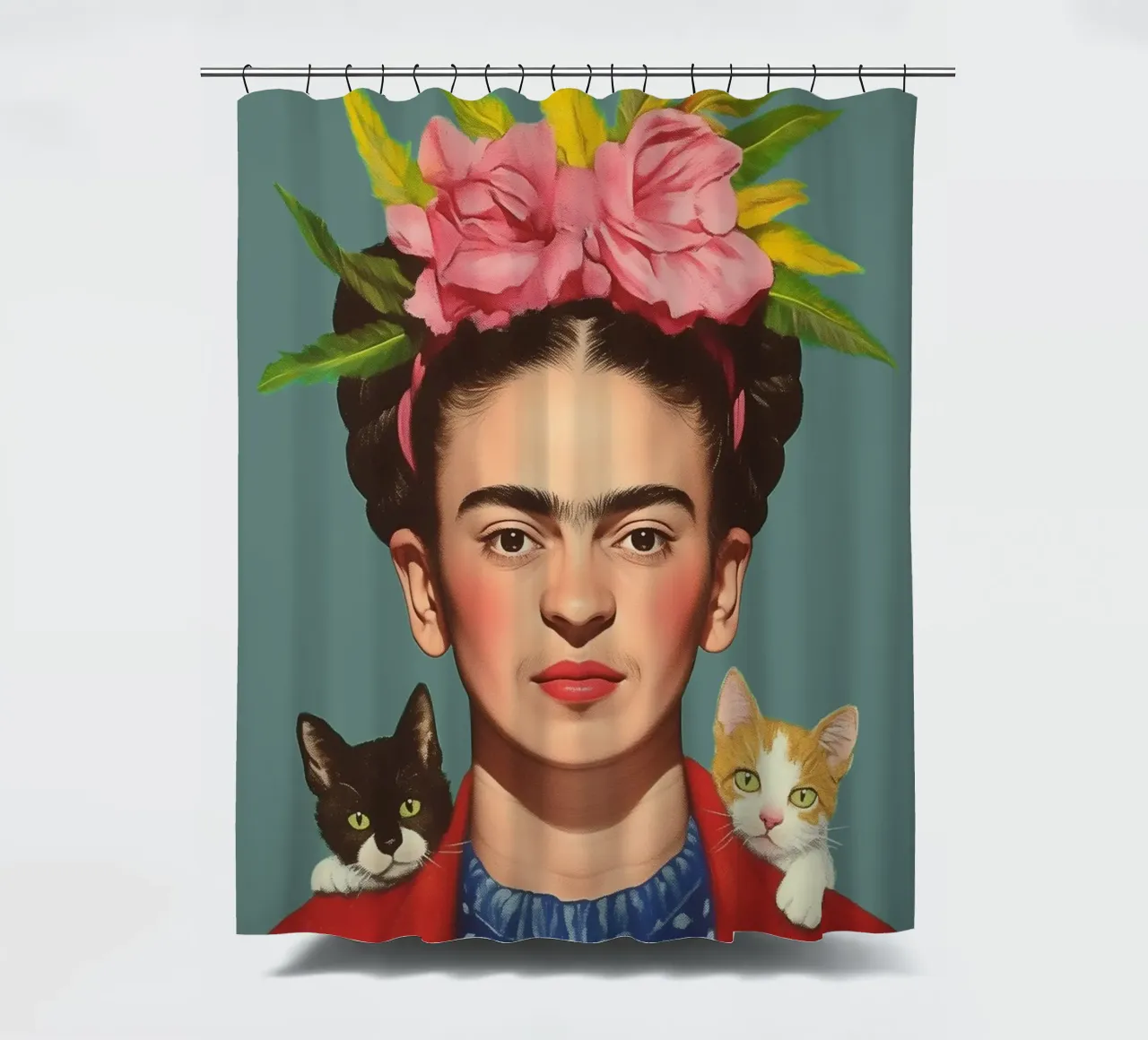 Frida con i suoi piccoli gatti tenda da doccia da Carinaprint