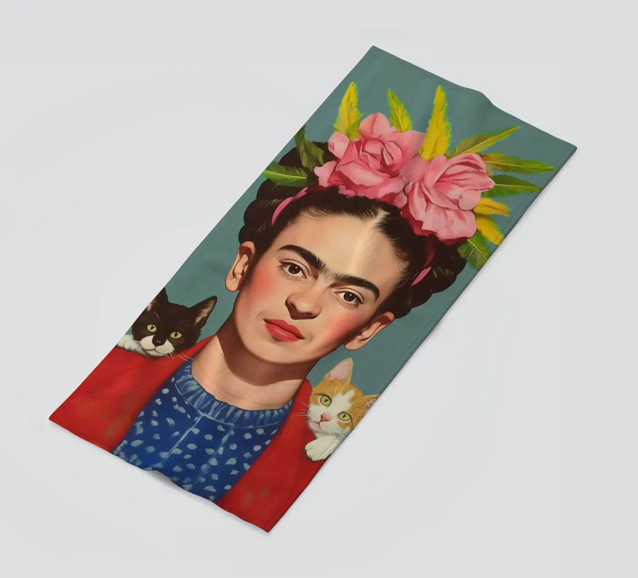Frida con i suoi piccoli gatti telo mare da Carinaprint