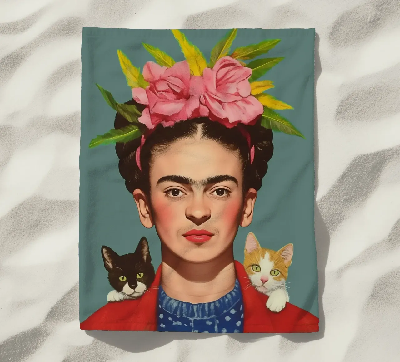 Frida con i suoi piccoli gatti telo mare da Carinaprint