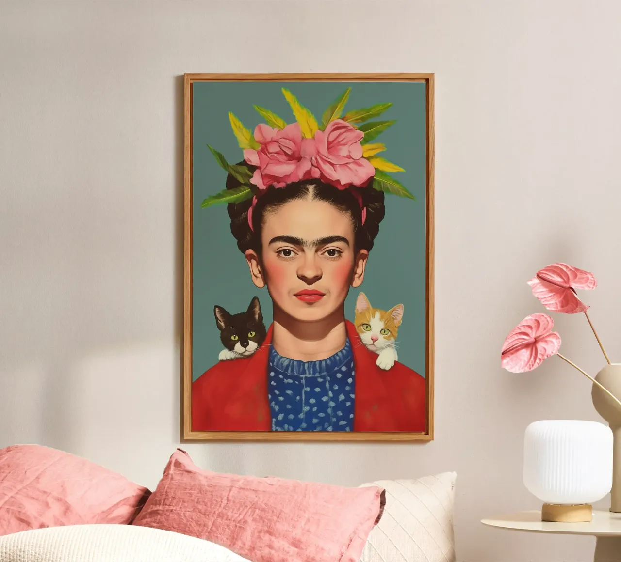 Frida con i suoi piccoli gatti alluminio dibond da Carinaprint