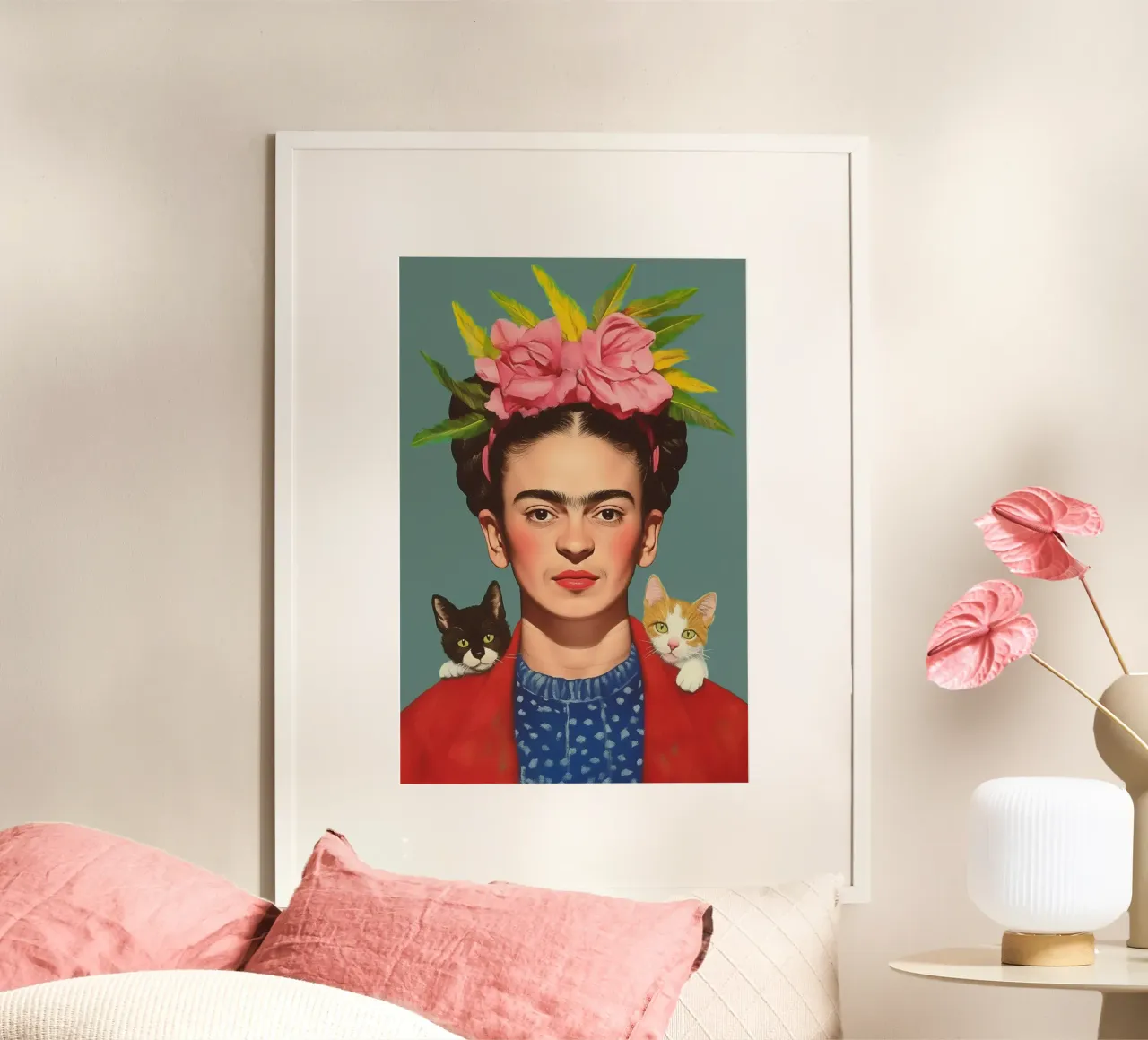 Frida con i suoi piccoli gatti carta hahnemühle da Carinaprint