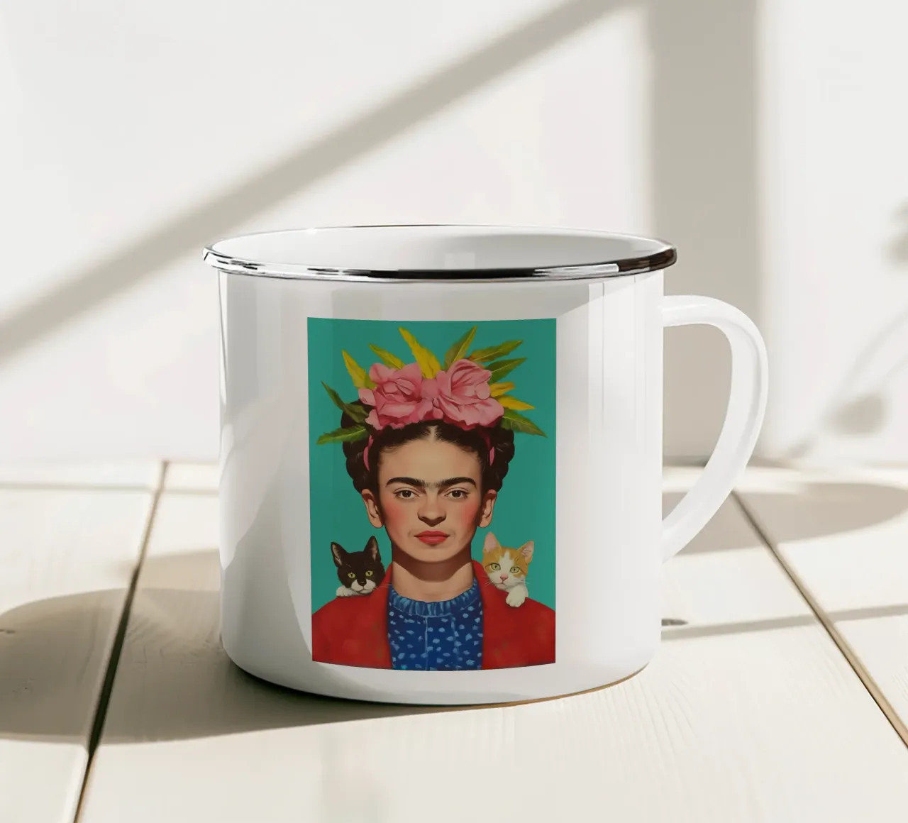 Frida con simpatici cuccioli di gatto tazza in smalto da Carinaprint