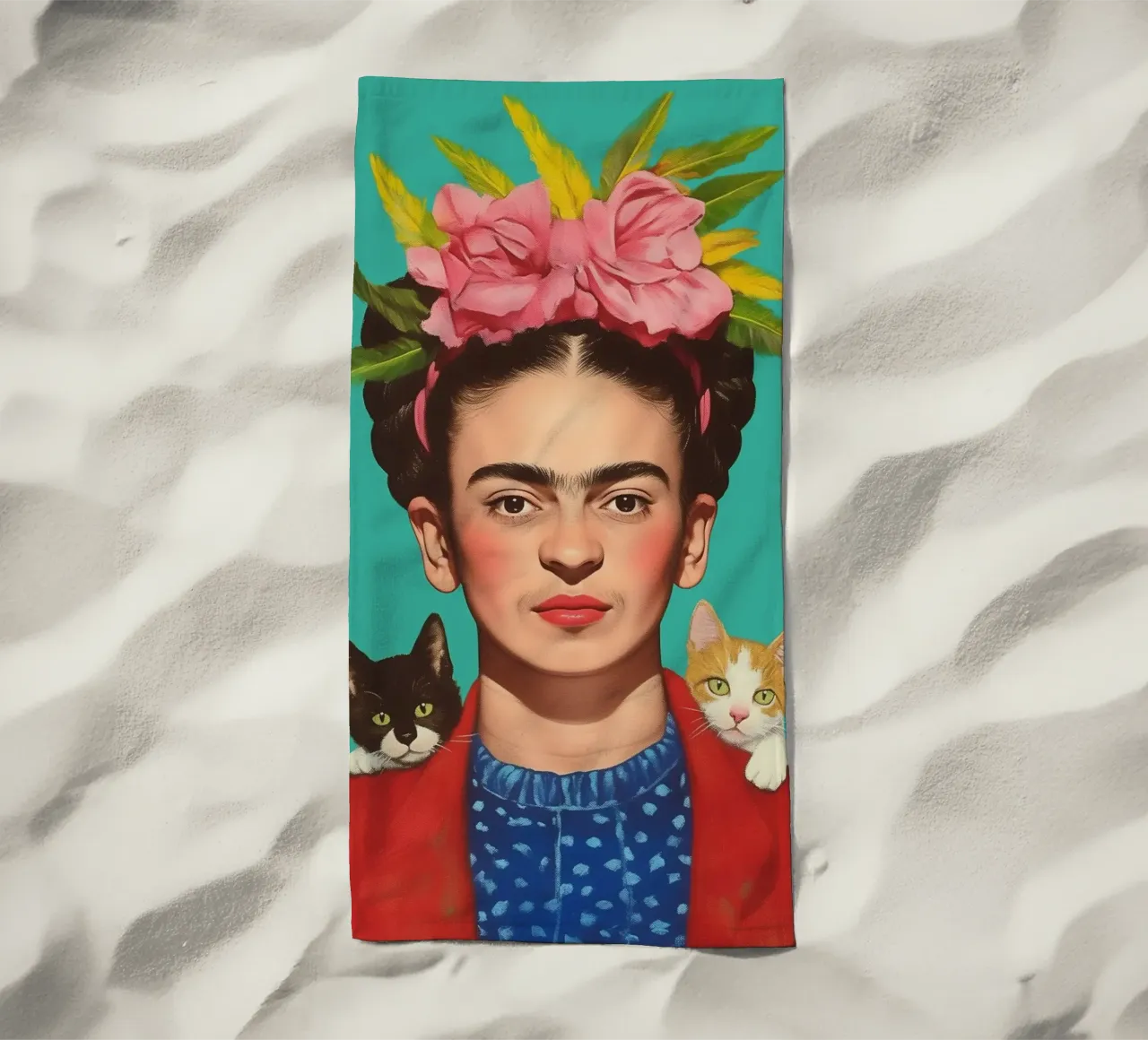 Frida con simpatici cuccioli di gatto telo mare da Carinaprint