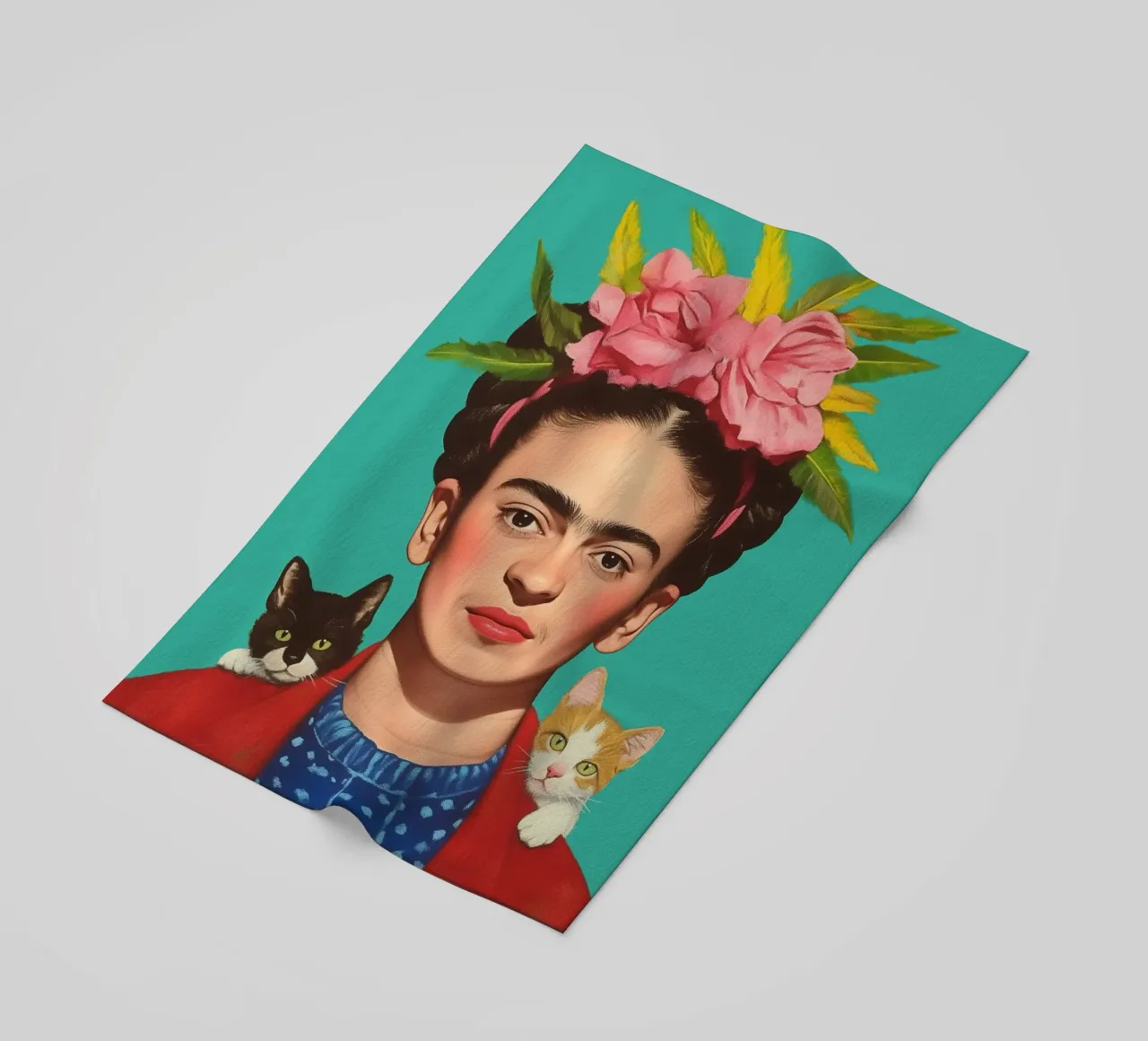 Frida con simpatici cuccioli di gatto telo mare da Carinaprint