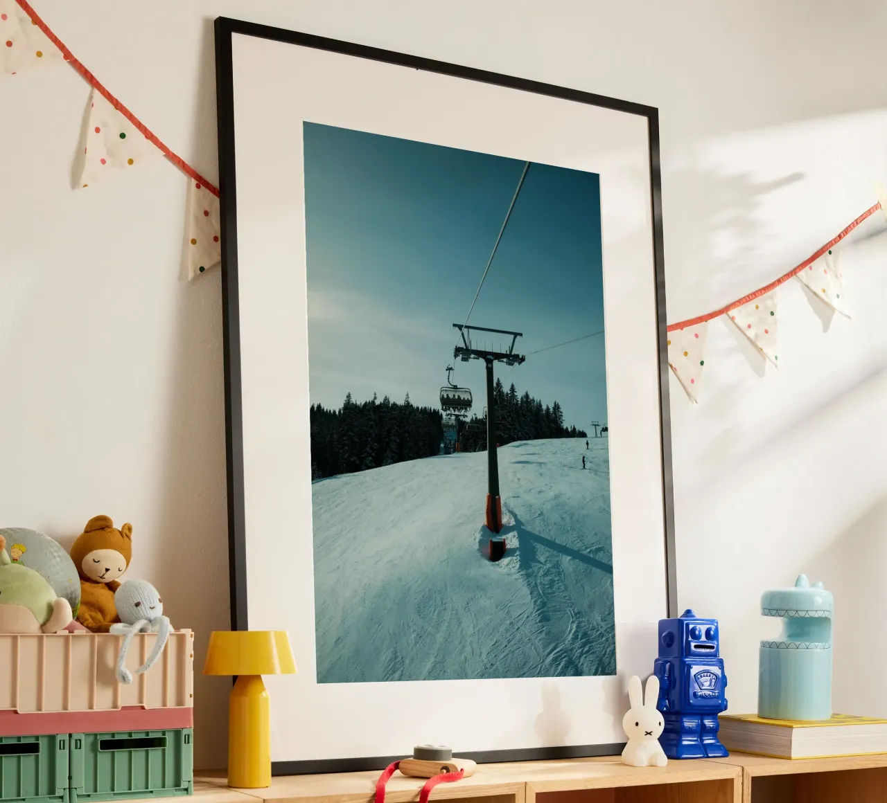 Winter Lift poster with plastic frame by Sebastian Hilgetag