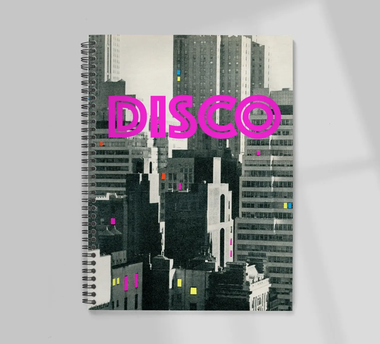Discos in New York spiral notebook by Cassia Beck Collage