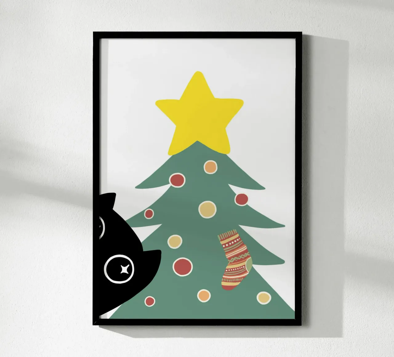 The cat and the christmas tree carta hahnemühle da BAINAI
