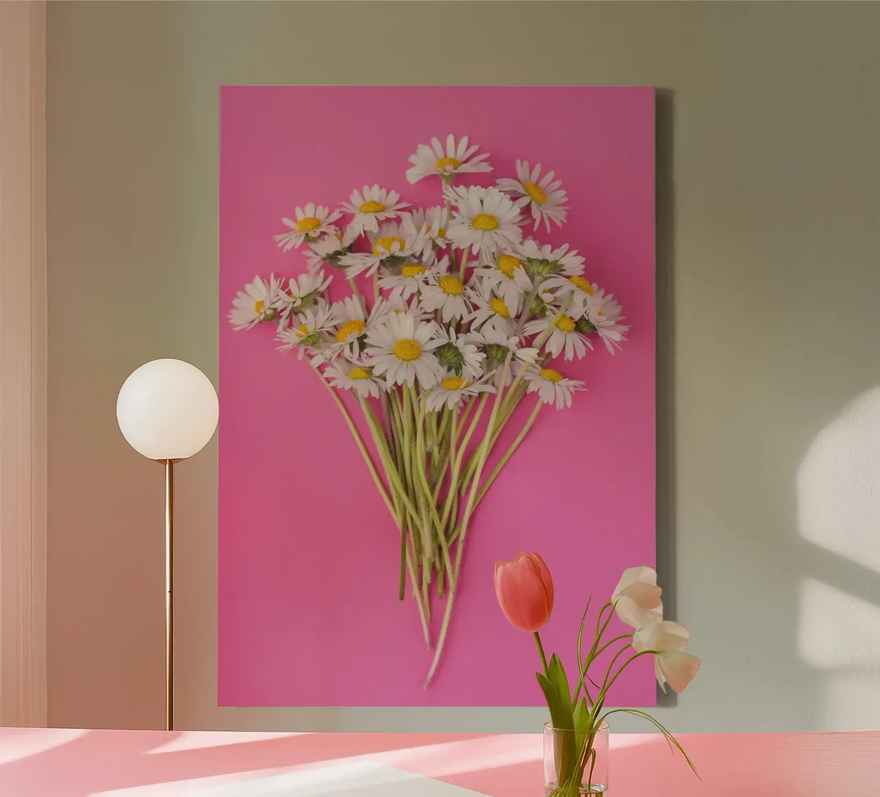 Charming Posy of Daisies – Pure and Simple Elegance canvas with Floater frame by Curious Collections by Marielle Leenders