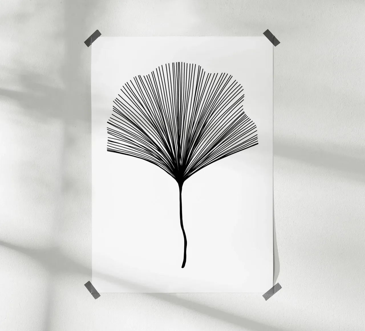Ginkgo mid century - Linienzeichnung Line Art carta hahnemühle da BAINAI