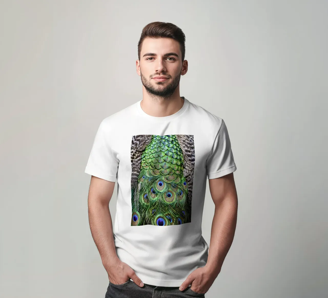 Peacock Feathers – Nature's Vibrant Masterpiece t-shirt da Curious Collections by Marielle Leenders