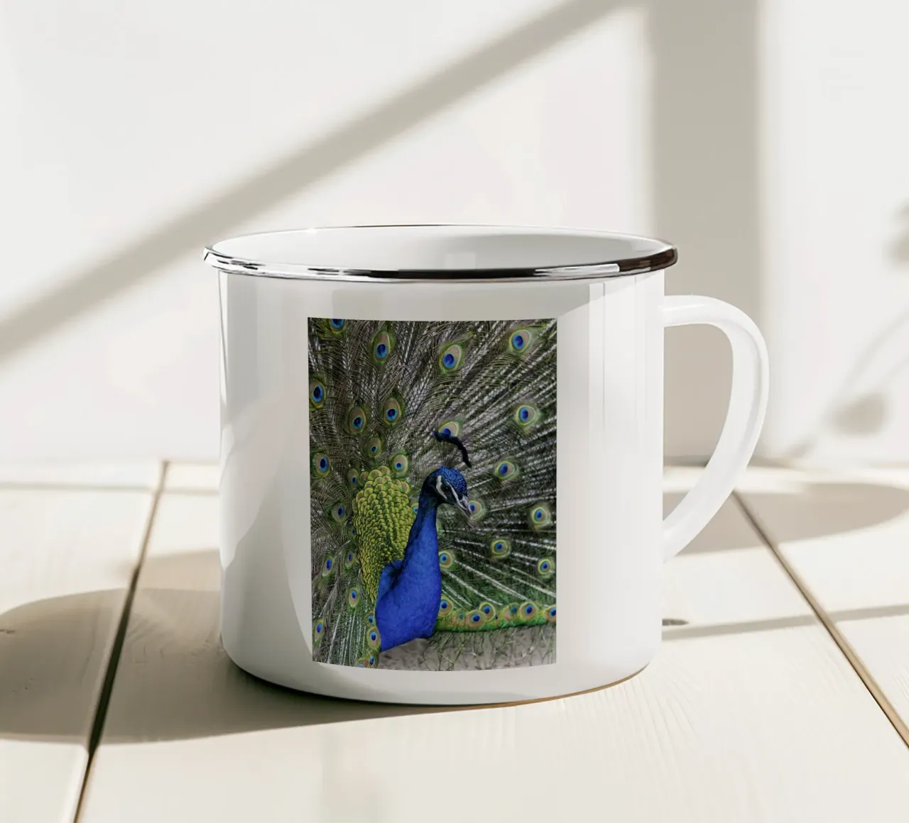Impressive Peacock – Nature's Majestic Beauty enamel mug by Curious Collections by Marielle Leenders