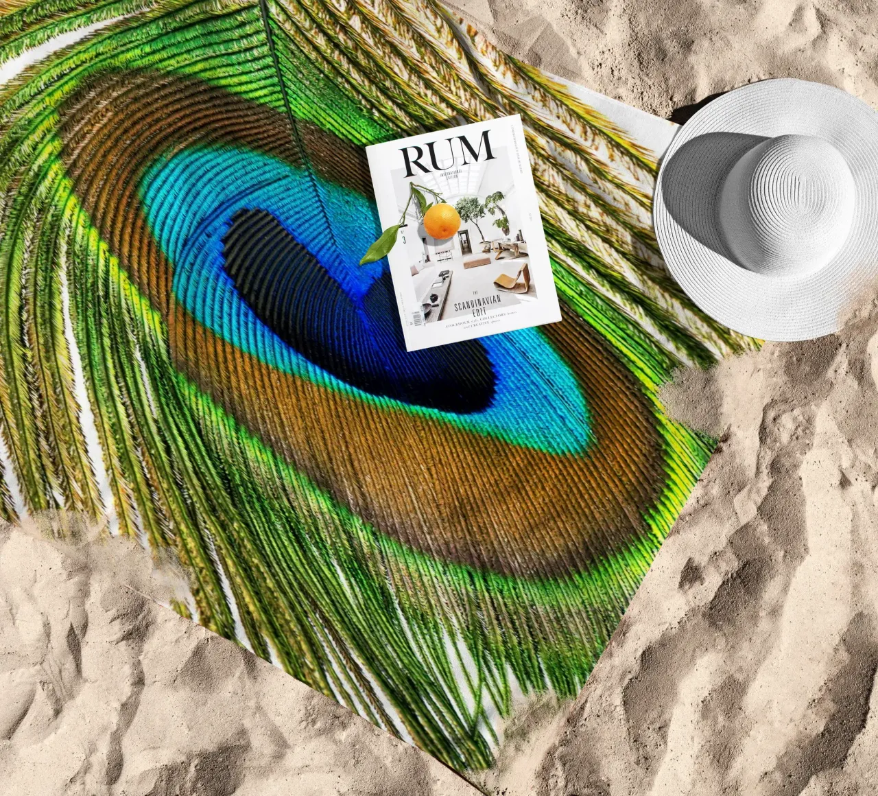 Peacock Feather – A Symbol of Elegance and Vibrance beach towel by Curious Collections by Marielle Leenders