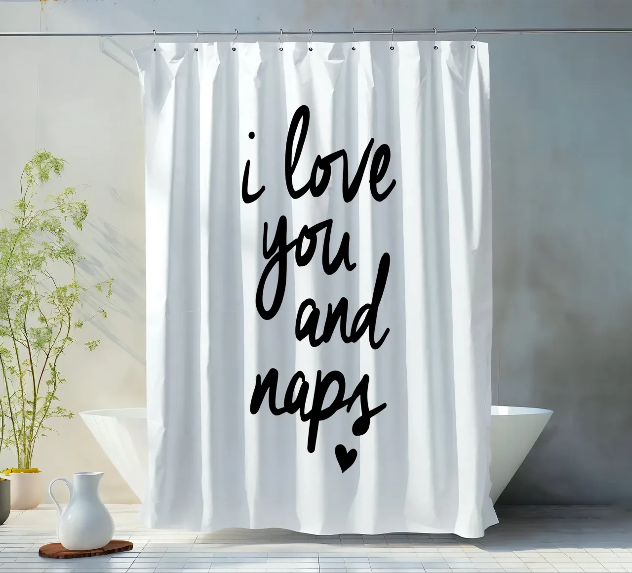I Love You And Naps Typografie Design in bianco e nero tenda da doccia da THE MOTIVATED TYPE
