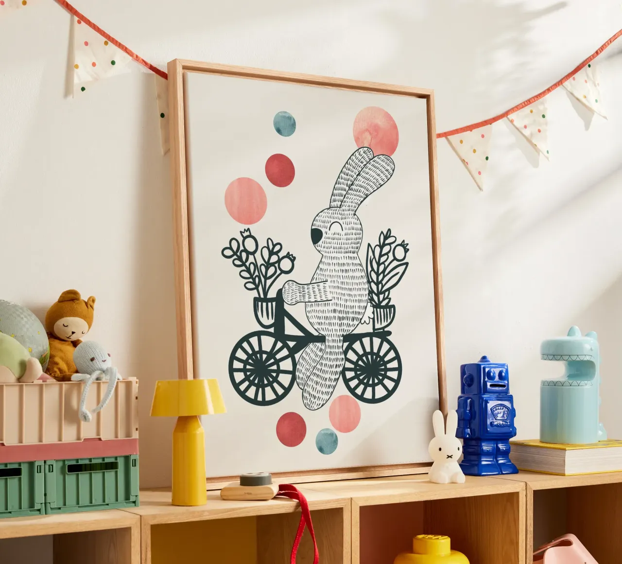 Kleiner Hase fährt Fahrrad canvas met Baklijst van BAINAI KIDS
