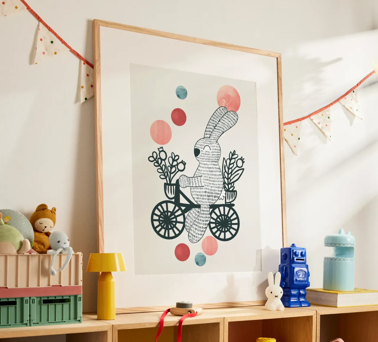 Kleiner Hase fährt Fahrrad poster con telaio in legno da BAINAI KIDS