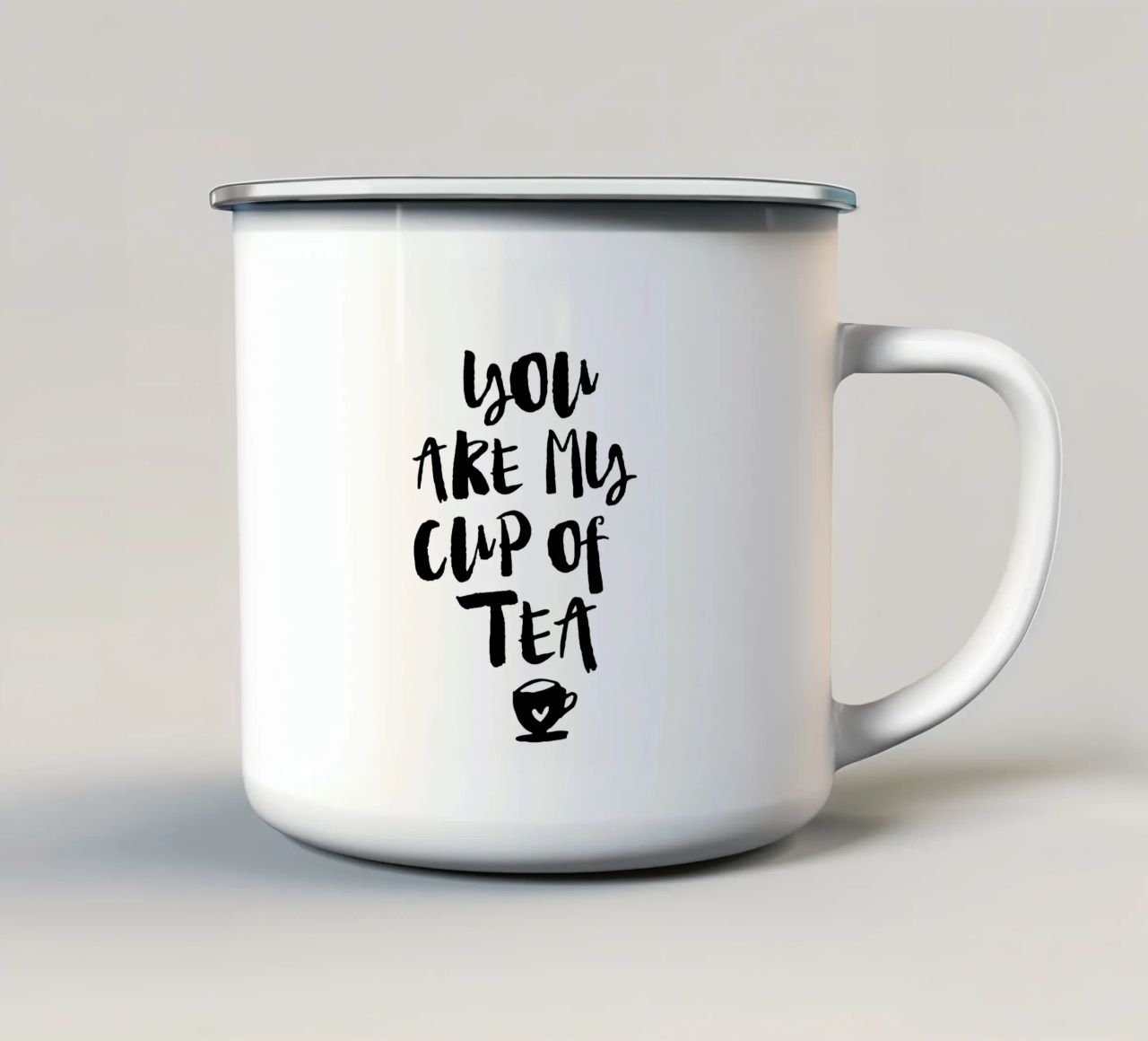You Are My Cup Of Tea Design tipografico in bianco e nero tazza in smalto da THE MOTIVATED TYPE