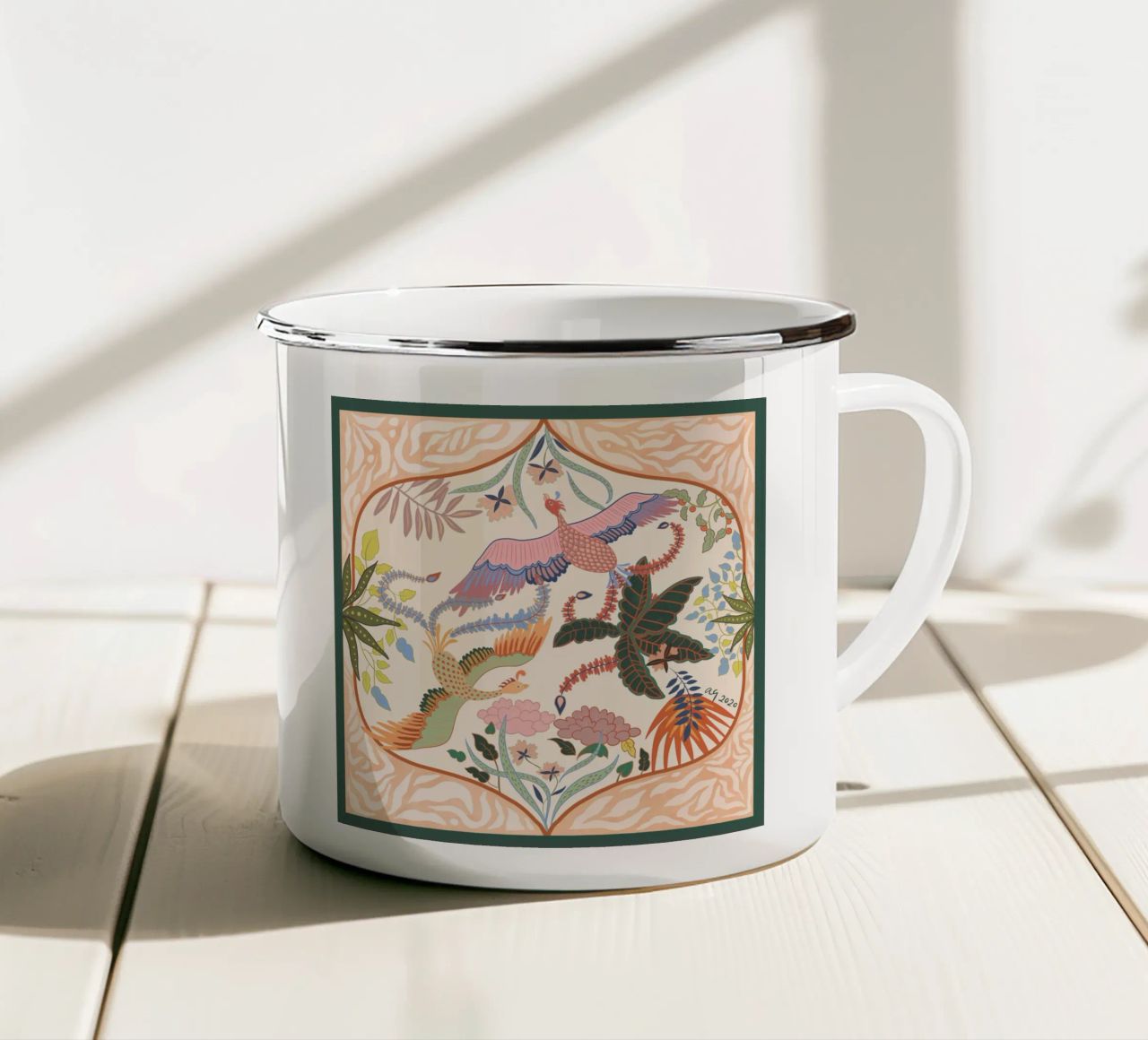 Spring Flight enamel mug by Arty Guava
