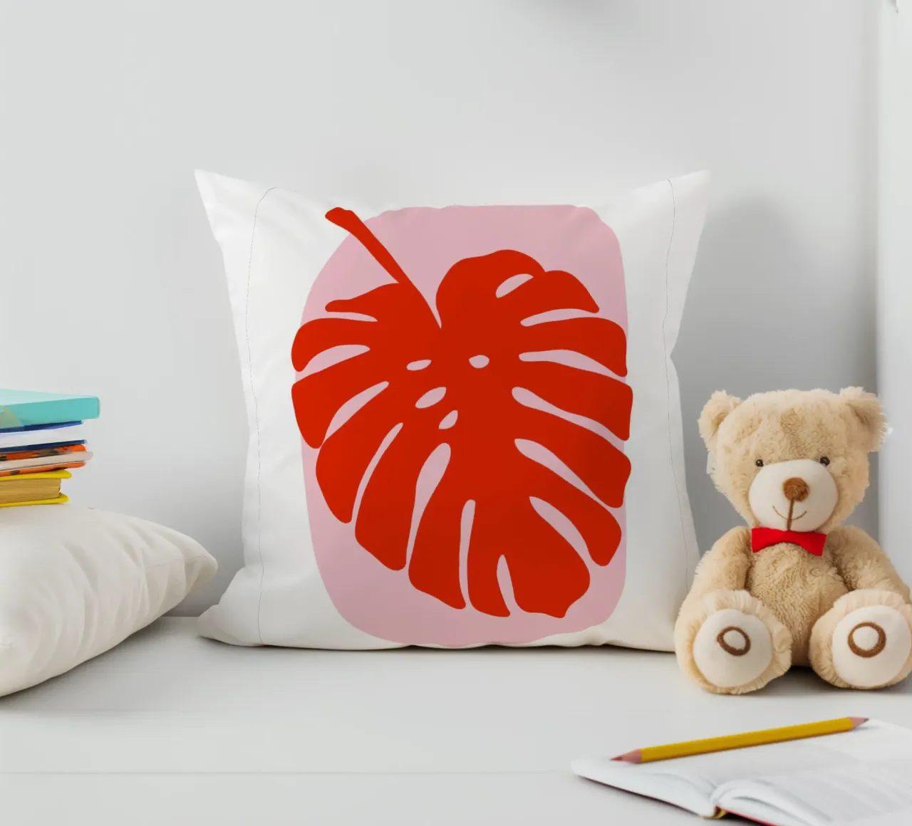 Monstera Blatt in rosarot cuscino da BAINAI KIDS