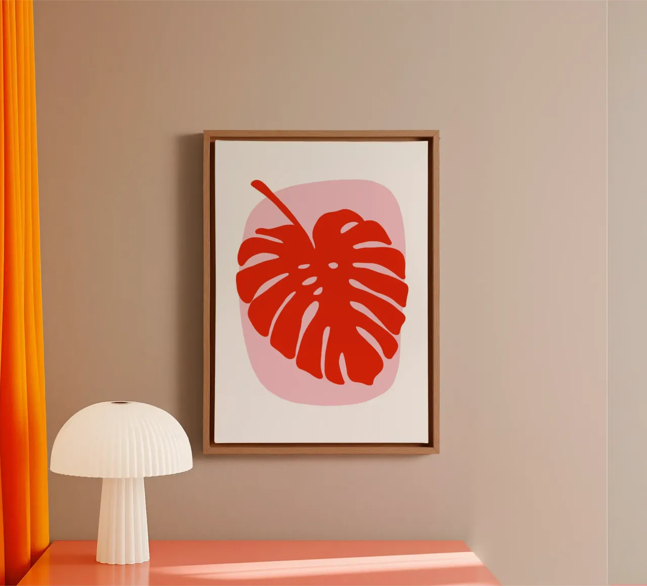 Monstera Blatt in rosarot canvas met Baklijst van BAINAI KIDS