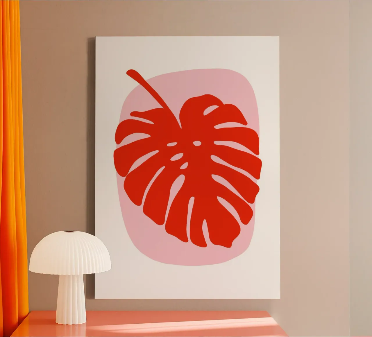 Monstera Blatt in rosarot canvas met Baklijst van BAINAI KIDS