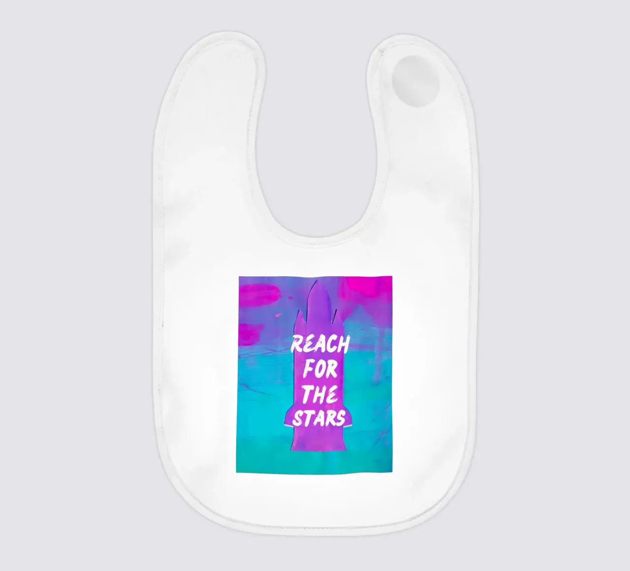 REACH FOR THE STARS Colorful Space Shuttle Print baby bib by FABOArt